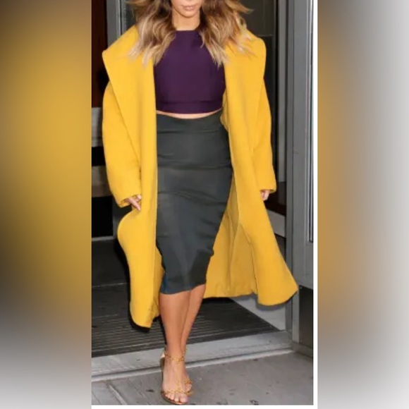 TAHARI Wool Open Front Long spring Coat Size M Mustard Yellow NWOT CL3 RN75343 - Picture 10 of 11